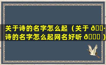 关于诗的名字怎么起（关于 🌷 诗的名字怎么起网名好听 🐕 ）